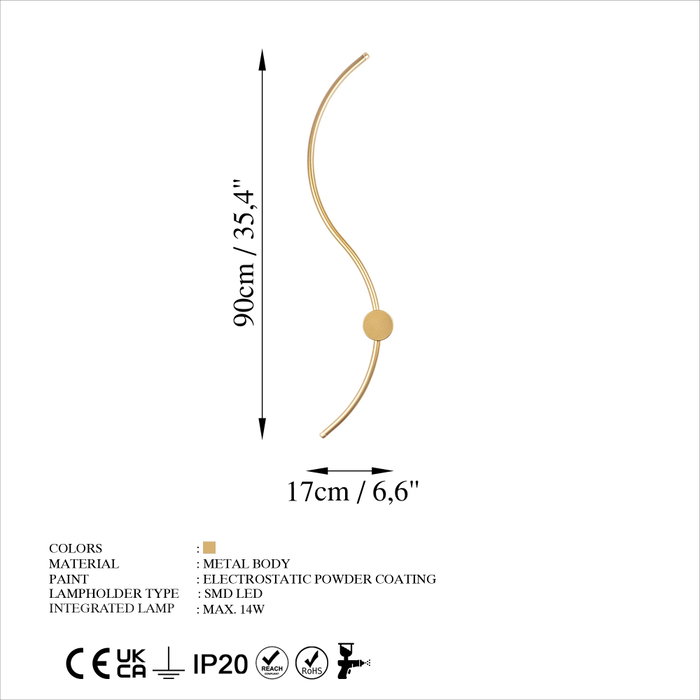 Opviq Lámpara de pared dorada de 90 cm